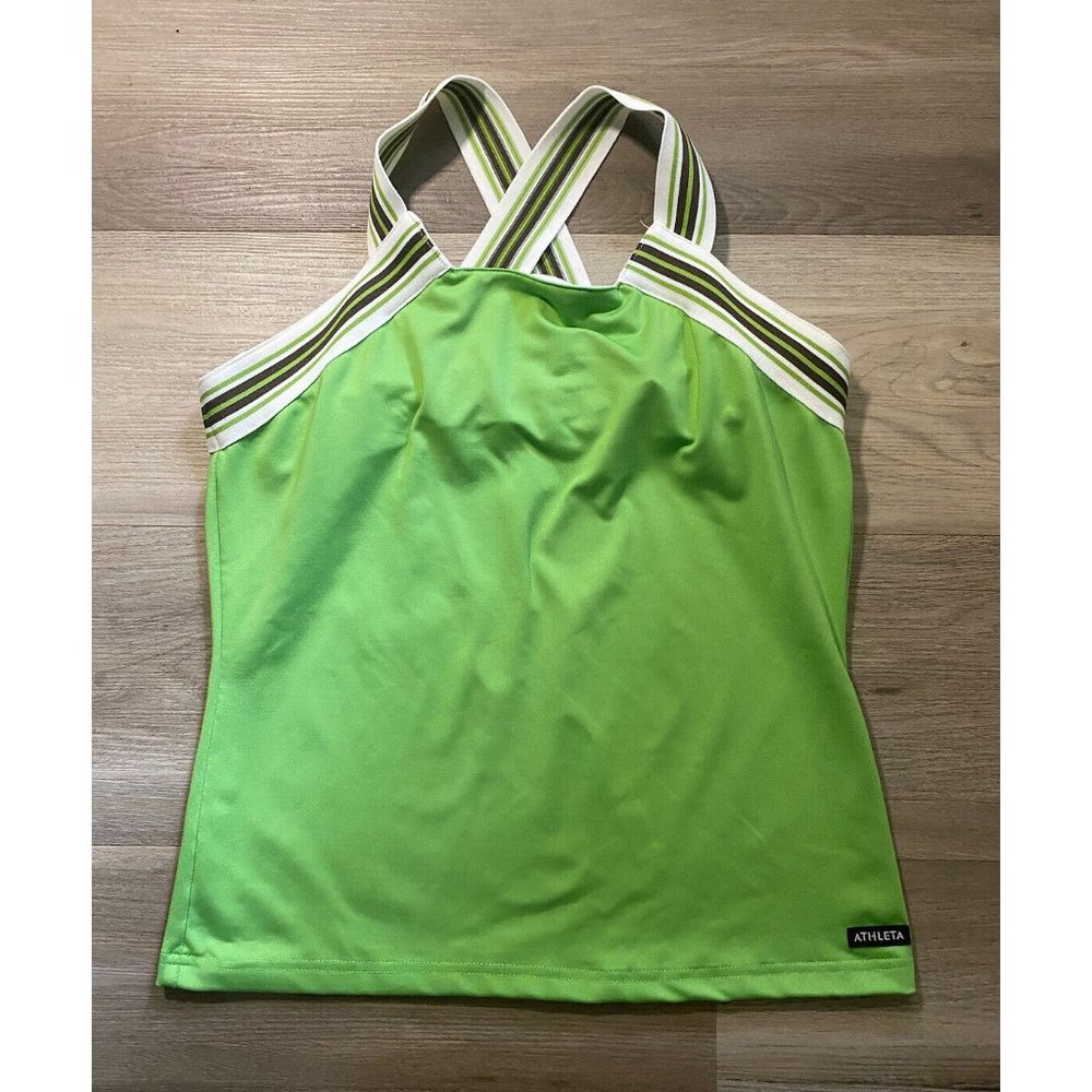 Athleta Green Wide Strapped Crossover Back Tank Top Shirt Womens Size Medium M